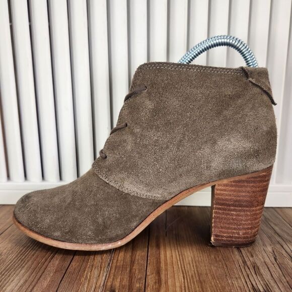 TOMS Lunata Womens Sz 8.5 Gray Suede 3" Heeled Rustic Booties Ankle Boots 300416 - Picture 6 of 11